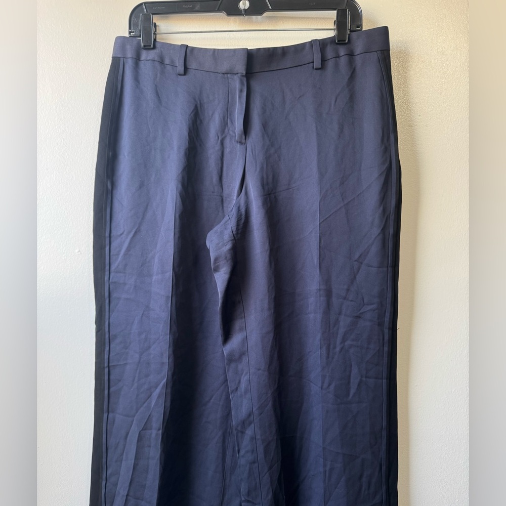 Theory 100% Silk Blue and Black Wide-Leg Trousers - Picture 9 of 11